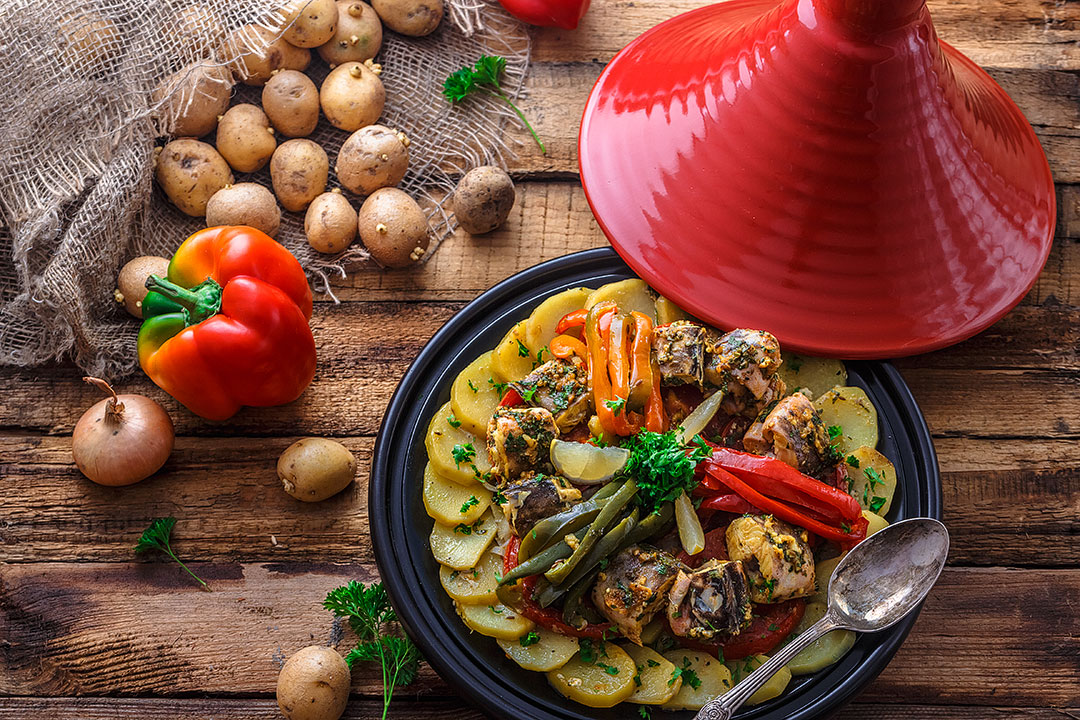 Moroccan food served in a tagine